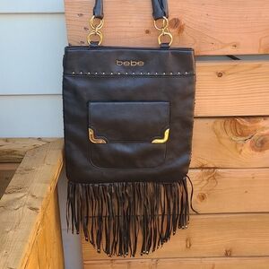 BEBE Black Fringe Shoulder Bag